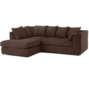 Luxor Jumbo Cord 4 Seater Corner sofa Chocolate Left Hand Facing