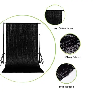 4ft x 7ft Sequin Backdrop Photography Background Shiny Fabric Glitter Curtain Backdrop, Black