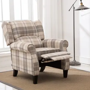 Eaton Wing Back Fireside Check Fabric Recliner Armchair Sofa Chair Reclining Cinema (Beige)