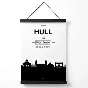 Hull Black and White City Skyline Medium Poster with Black Hanger