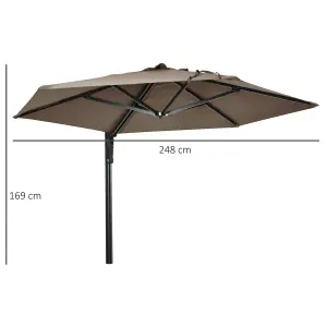 Outsunny Wall-Mounted Parasol Patio Umbrella with Hand to Push System Khaki