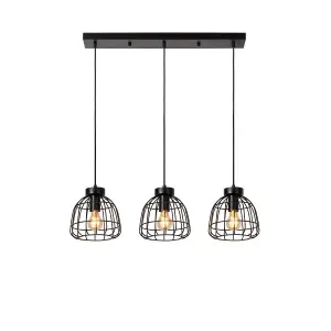 Lucide Filox Retro Bar Pendant Light - 3xE27 - Black