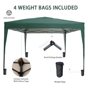 Birchtree Waterproof 3m x 3m Heavy Duty Pop Up Gazebo Marquee Garden Awning Party Tent Canopy 600D Polyester Steel Frame Green