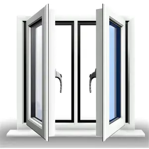 1245mm (W) x 1045mm (H) PVCu StormProof Casement Window - 2 Central Opening Windows -  White Internal & External