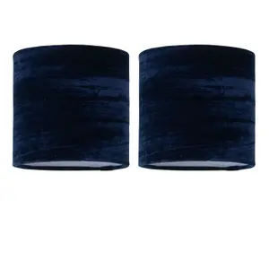 First Choice Lighting Set of 2 Navy Blue Crushed Velvet 15.5cm Table Lamp Shades