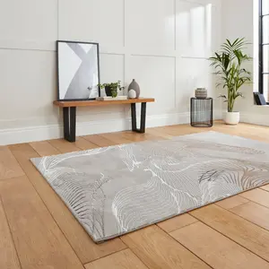 Grey/Ivory Luxurious Abstract Modern Easy to Clean Rug for Living Room Bedroom and Dining Room-160cm X 230cm