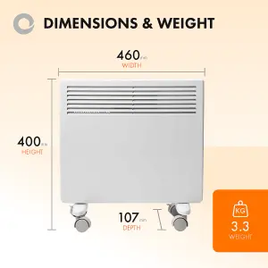 Eco Electric Panel Heater Thermostat 1000W Wall Mounted or Free Standing White