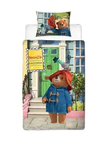 Paddington Bear Friends Single Duvet Cover and Pillowcase Set Cute Printed Bear Figures Reversible Design