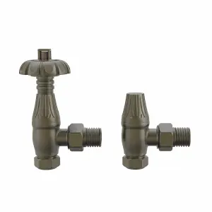 Rinse Bathrooms Traditional Antique Style Brass Thermostatic Radiator Valve Lockshield Heated Towel Rail Angled TRV Antique Brass