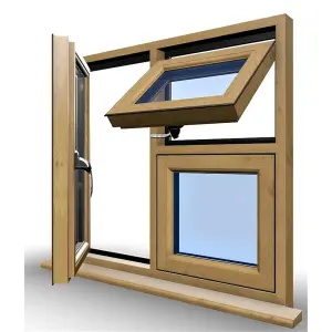 1095mm (W) x 995mm (H) Wooden Stormproof Window - 1 Opening Window (LEFT) - Top Opening Window (RIGHT) - Toughened Safety Glass