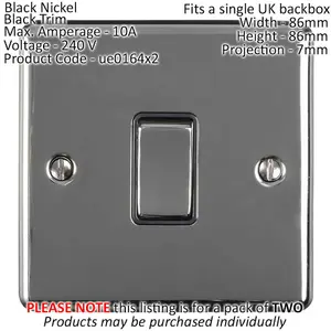 2 PACK 1 Gang Single INTERMEDIATE Light Switch BLACK NICKEL & Black 10A Rocker