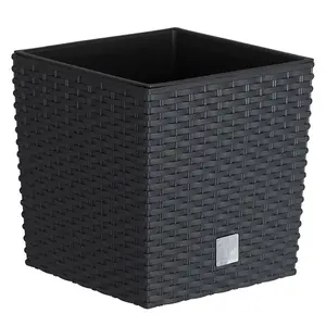 Plant Flower Pot Square Rattan Planter Inner Pot Garden Patio Home Large Anthracite 37l