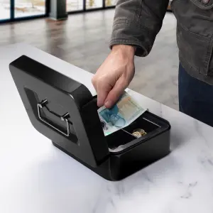 Hardys Metal Cash Box Money Bank Deposit Steel Tin Security Safe Petty Key Lockable - 8" Black