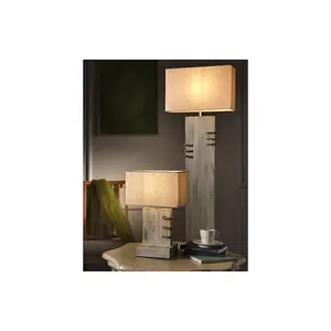 Luminosa Gea Wood Table Lamp With Shade, Fabric Shade