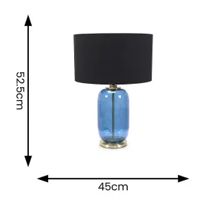 ValueLights Leigh Navy Blue Glass and Gold Detail Table Lamp with Black/Gold Shade