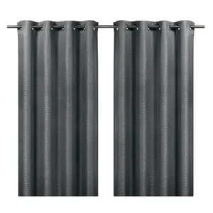 Moggo Grey Chevron Lined Eyelet Curtain (W)167cm (L)228cm, Pair