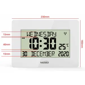 Radio Controlled LCD Wall Clock (Official UK) w/ Auto Set Up, Day/Date/Month. Ideal for Dementia & Alzheimer's. Silent & Large.