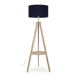 ValueLights Morrigan Modern Light Wood Tripod Design Floor Lamp Base with Storage Shelf