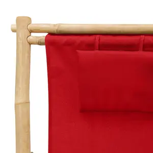 Berkfield Deck Chair Bamboo and Canvas Red