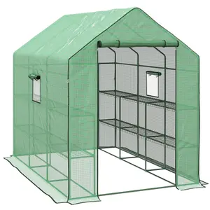 Outsunny Walk-in Outdoor Green House with Door and Mesh Windows, Green