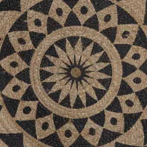 Round Jute Area Rug 120 cm Brown with Black ALAKIR