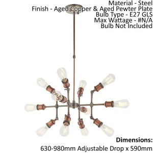 Ceiling Pendant Light - Aged Copper & Aged Pewter Plate - 12 x 40W E27