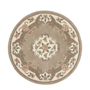 Beige Traditional Wool Rug, 25mm Thick Floral Handmade Rug, Beige Rug for Living Room, & Dining Room-60cm X 120cm