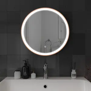 Harper & Harlow 600x600 Lyra Brushed Brass LED Illuminated Round Bathroom Mirror