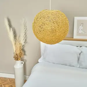 ValueLights Bjorn Modern Cream Lattice Wicker Rattan Globe Ball Style Ceiling Pendant Light Lampshade