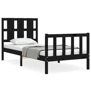 Berkfield Bed Frame with Headboard Black Small Single Solid Wood