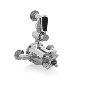 ENKI Downton Chrome Black Traditional Brass Thermostatic Twin Shower Valve with Return to Wall Bend T100