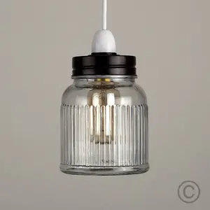 ValueLights Retro Style Clear Glass Ribbed Design Jar Ceiling Pendant Light Shade