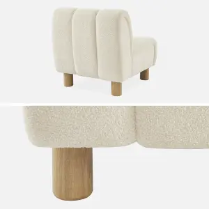 sweeek. Wooden armchair with rounded legs in boucle fabric Angel White 78x90x79 cm