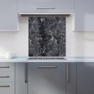 Black Quartz Effect Premium Glass Kitchen Splashback W600mm x H600mm