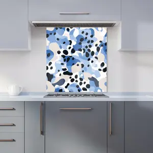 Blue Camouflage Pattern Premium Glass Kitchen Splashback W900mm x H650mm