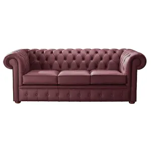 Chesterfield 3 Seater Shelly Burgandy Leather Sofa Bespoke In Classic Style