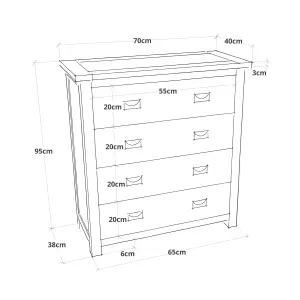 Padua 4 Drawer Chest of Drawers Bras Drop Handle