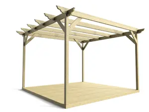 Timber Pergola and Decking Complete DIY Kit, Dinasty design (4.2m x 4.2m, Light green (natural) finish)