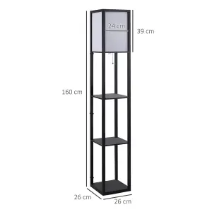 HOMCOM Floor Lamp Reading Lamp with 3-Tier Storage Shelf for Home Office, Black