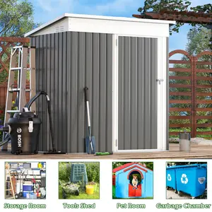 5 Ft. W x 3 Ft. D Metal Lean-To Garden Shed Grey