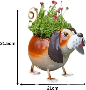 Cute Dog Pot Pet Novelty Fun Bright Metal Garden Decor Flower Planter