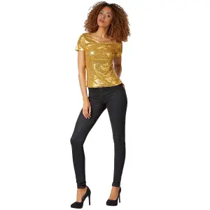 Short Sleeve Sequin Top - gold XXL