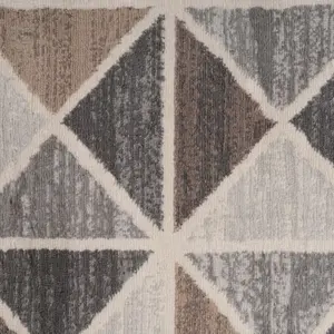 Neutral Beige Grey Geo Tile Runner Rug 60x240cm