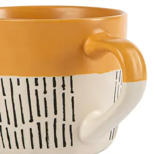 Nicola Spring - Dipped Dash Stoneware Coffee Mug - 450ml - Yellow