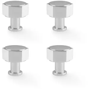 4 PACK - Industrial Hex Cabinet Door Knob - 33mm Polished Chrome Cupboard Pull Handle