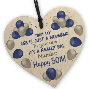 Red Ocean Birthday Gifts For 50th Birthday Wooden Heart Hilarious 50th Birthday Gifts For Women Men Mum Dad Nan Grandad Funny