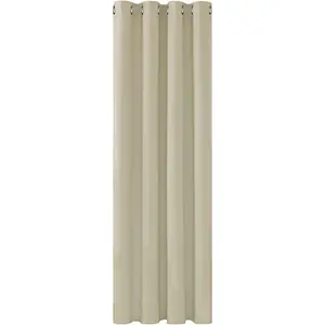 Polyester Blackout Grommet / Eyelet Door Curtain Panel Beige / 132 W x 274 D cm