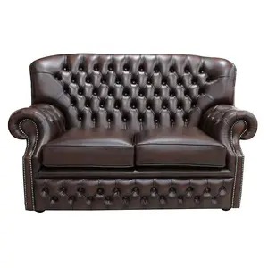 Chesterfield 2 Seater Antique Brown Leather Sofa Bespoke In Monks Style