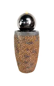 Sphere with Pebble Column Modern Metal Mains Plugin Powered Water Feature