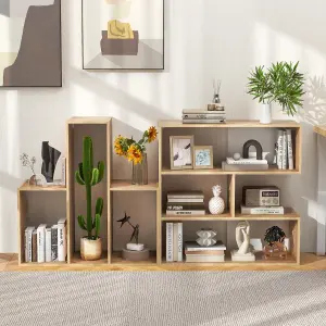 Costway 3-Tier Convex Display Bookshelf Wooden Freestanding Bookcase Storage Stand Rack